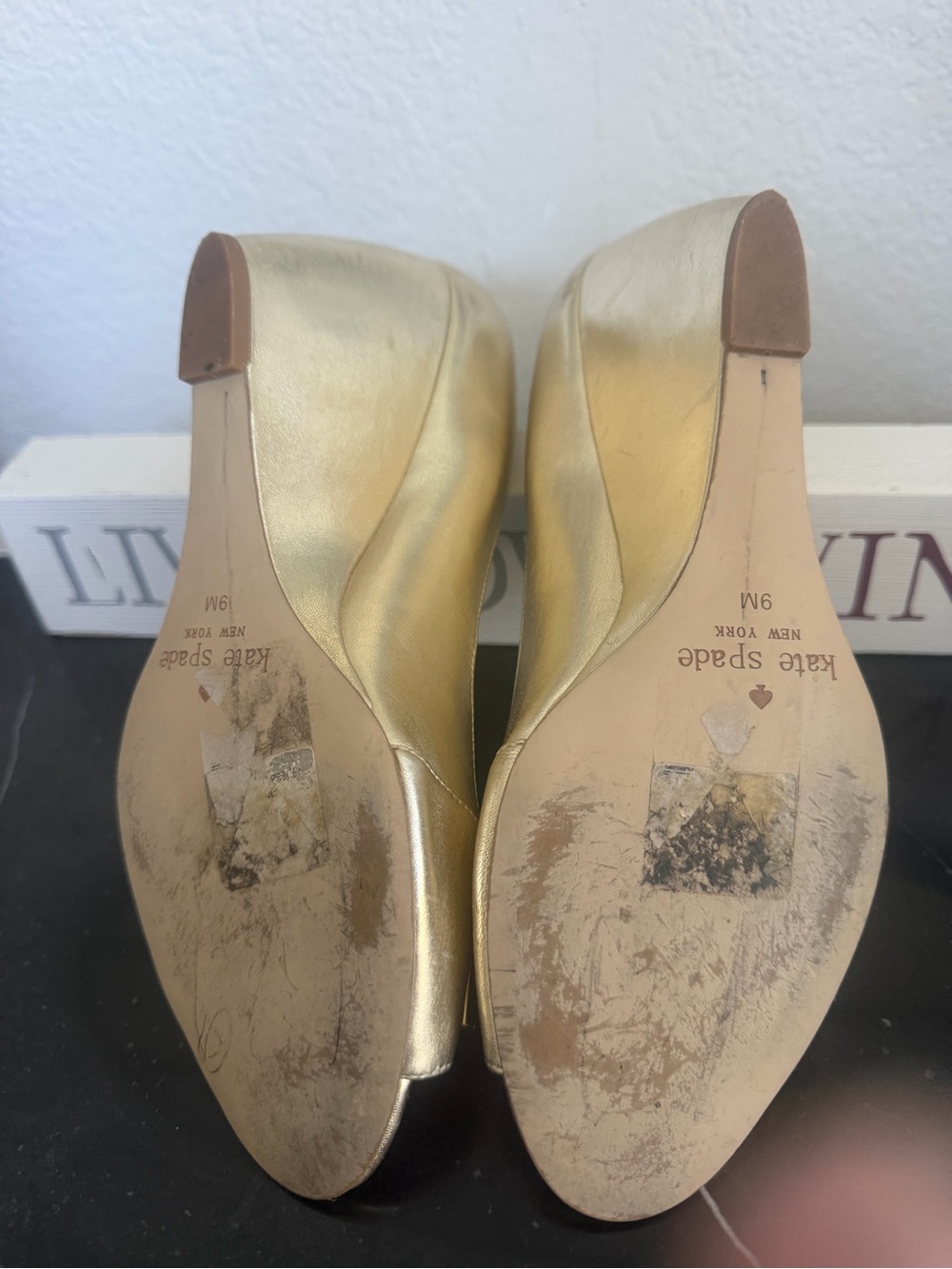 Kate Spade Candace Gold Wedge Heels - Size 9 (GUC/FUC Read Description) - Picture 9 of 9
